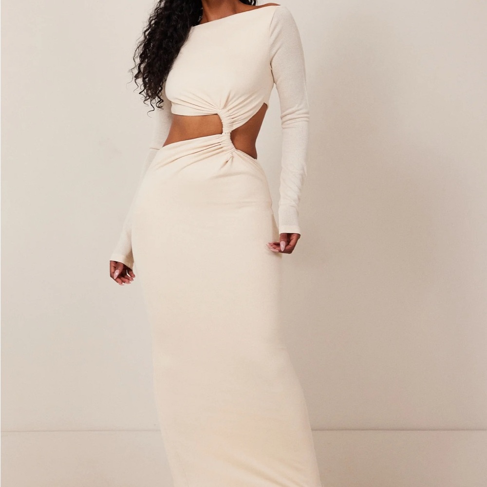 Elegant Cream Cut-Out Maxi Dress